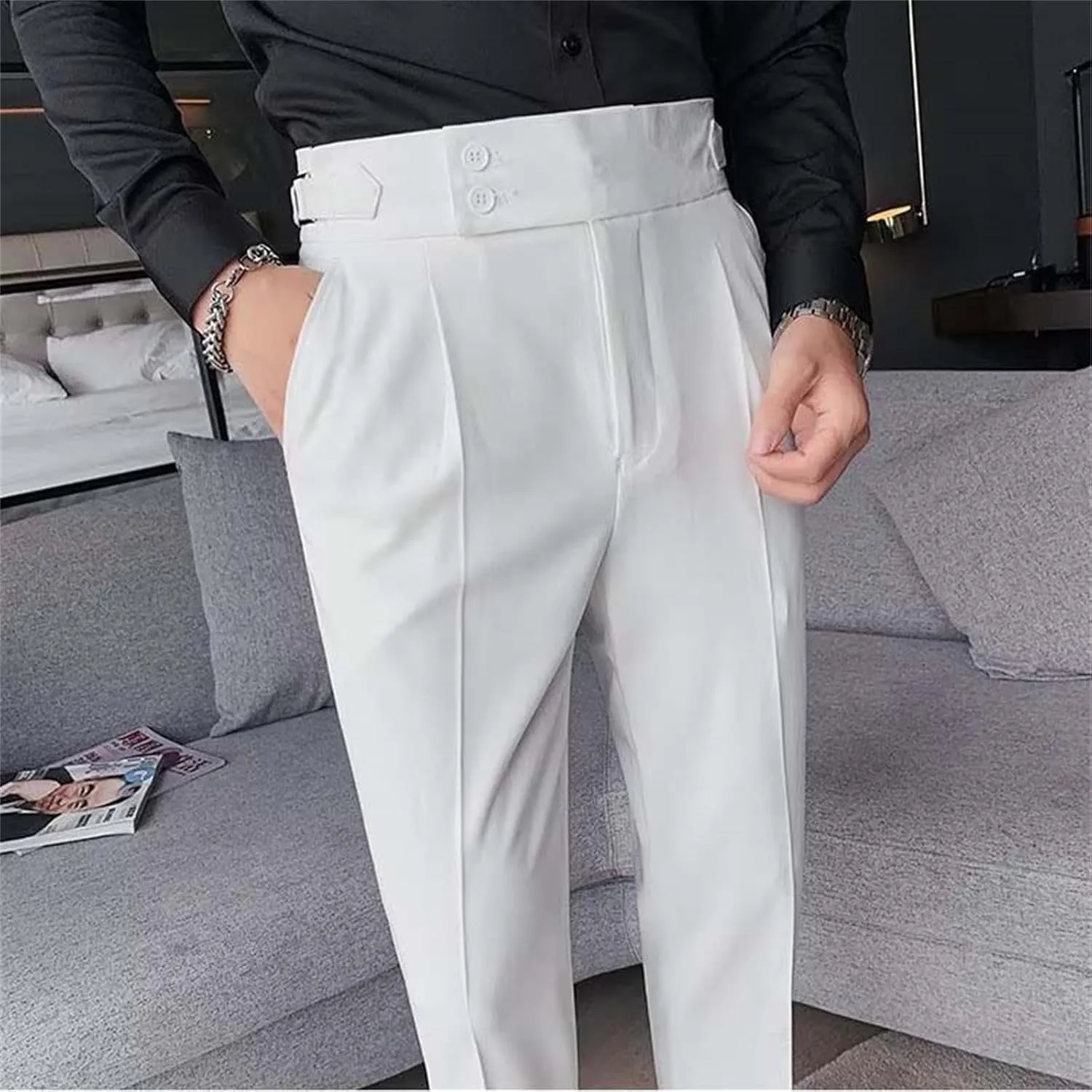 Mens Chinos Pants Fashion Formal Slim Fit Skinny Dress Pants Lightweight Slacks Formal Dress Trousers