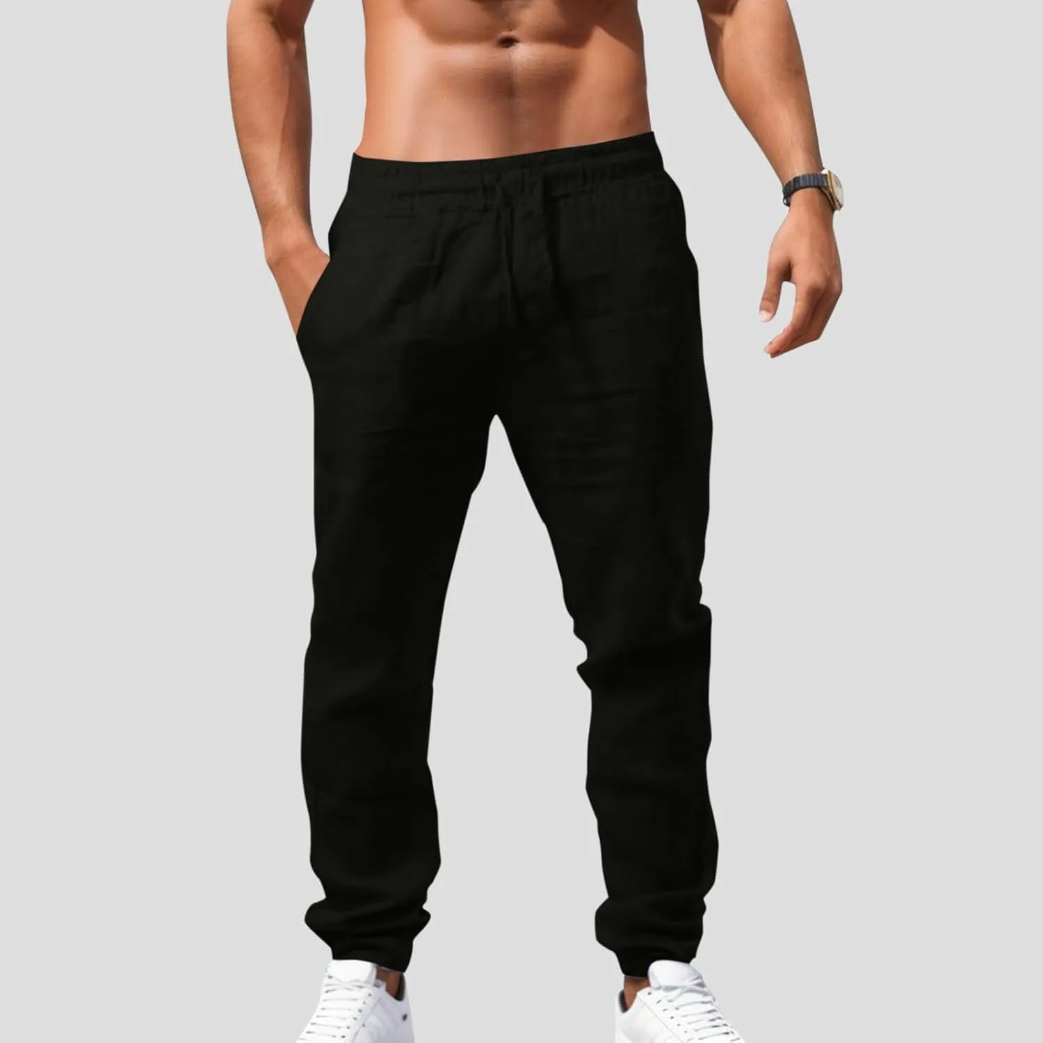 Mens Lightweight Jogging Pant Pockets Chino Work Joggers Loose Sports Casual Sweatpant Plain Pants
