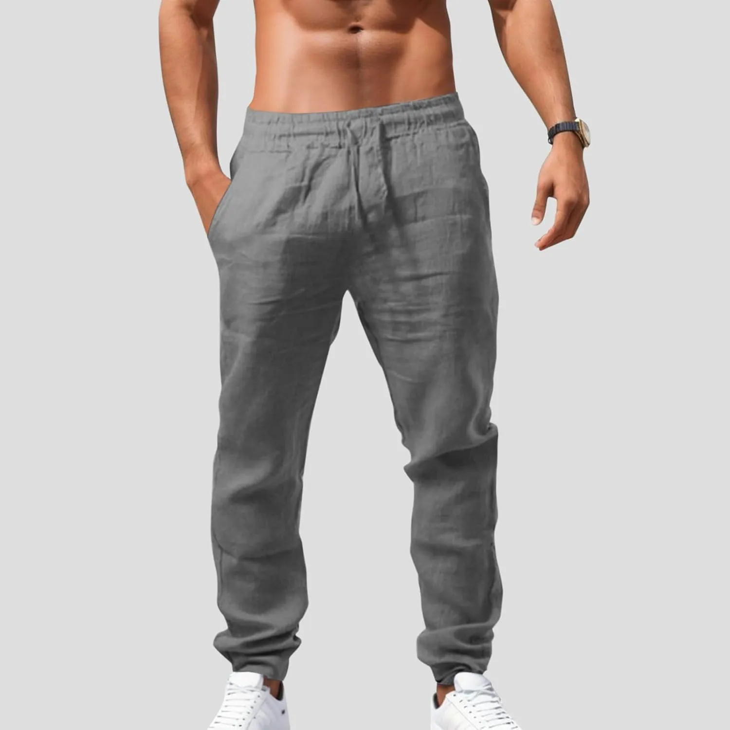 Mens Lightweight Jogging Pant Pockets Chino Work Joggers Loose Sports Casual Sweatpant Plain Pants
