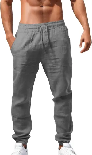Mens Lightweight Jogging Pant Pockets Chino Work Joggers Loose Sports Casual Sweatpant Plain Pants