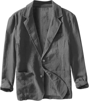 Mens Linen Blazers Slim Fit Lightweight Sport Coats for Men 2 Buttons Unstructured Shirt Jackets with Multi Pockets