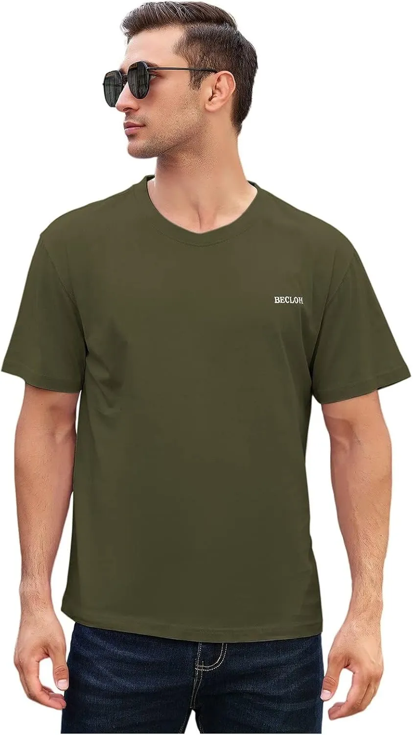 Men's Loose Fit Mens-Short-Sleeve T-Shirt 100% Cotton Crew Neck Soft Fitted Tees S-3XL Fresh Classic Tshirts