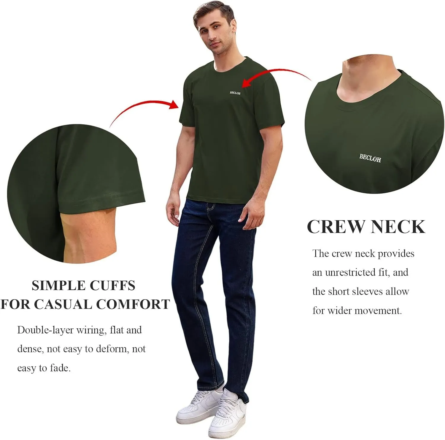 Men's Loose Fit Mens-Short-Sleeve T-Shirt 100% Cotton Crew Neck Soft Fitted Tees S-3XL Fresh Classic Tshirts