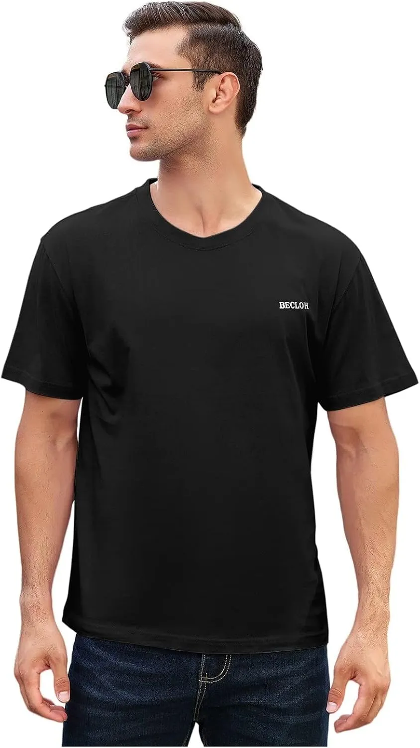 Men's Loose Fit Mens-Short-Sleeve T-Shirt 100% Cotton Crew Neck Soft Fitted Tees S-3XL Fresh Classic Tshirts