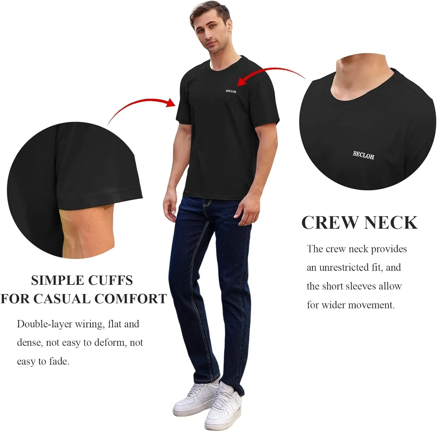 Men's Loose Fit Mens-Short-Sleeve T-Shirt 100% Cotton Crew Neck Soft Fitted Tees S-3XL Fresh Classic Tshirts