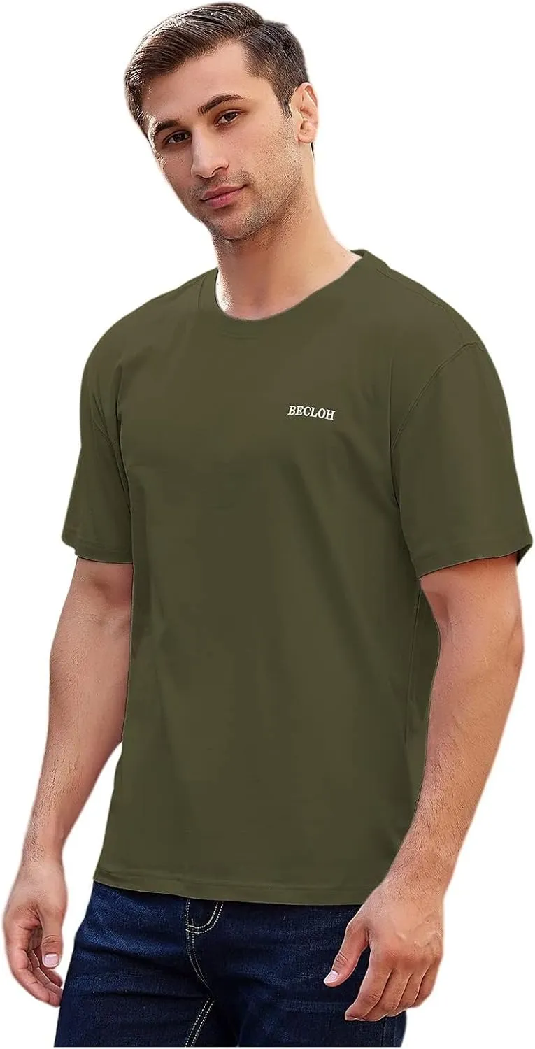 Men's Loose Fit Mens-Short-Sleeve T-Shirt 100% Cotton Crew Neck Soft Fitted Tees S-3XL Fresh Classic Tshirts