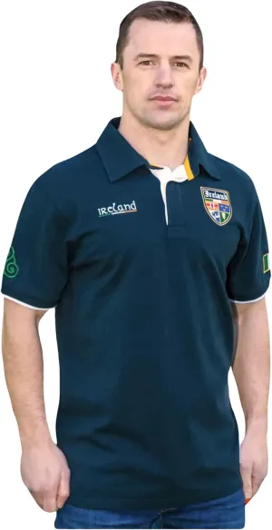 Men's Polo Shirts Embroidered Crest, Adjustable Button Closure, 100% Cotton, Made in Ireland