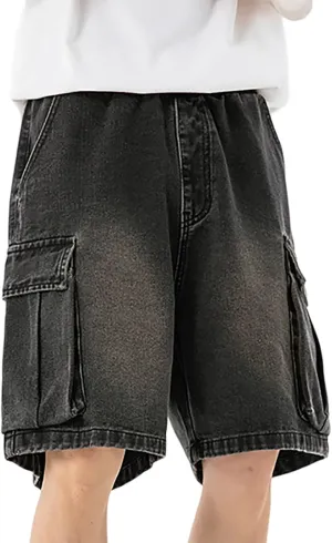 Mens Y2K Grunge Baggy Jean Shorts Casual Hip Hop Aesthetic Pants Loose Fit Denim Shorts Streetwear Clothes