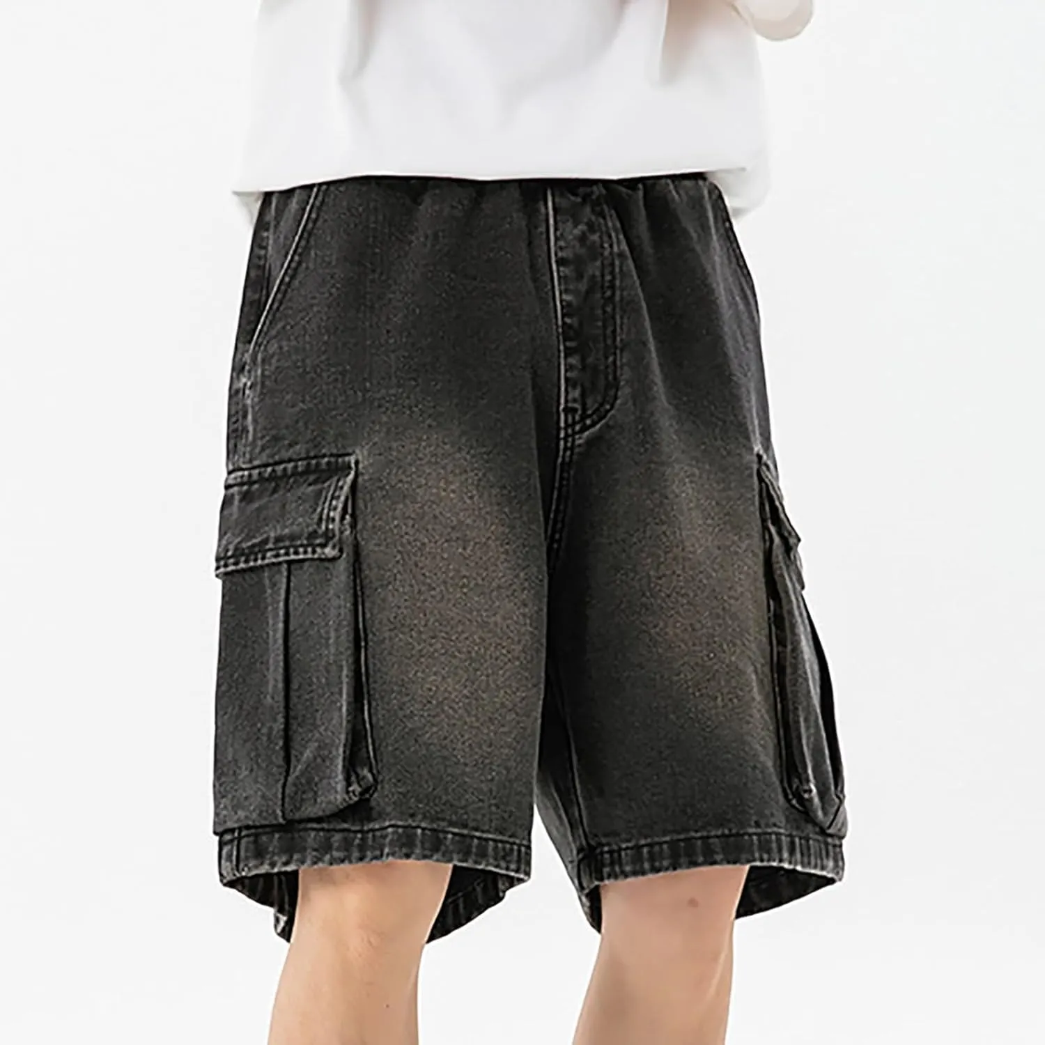 Mens Y2K Grunge Baggy Jean Shorts Casual Hip Hop Aesthetic Pants Loose Fit Denim Shorts Streetwear Clothes