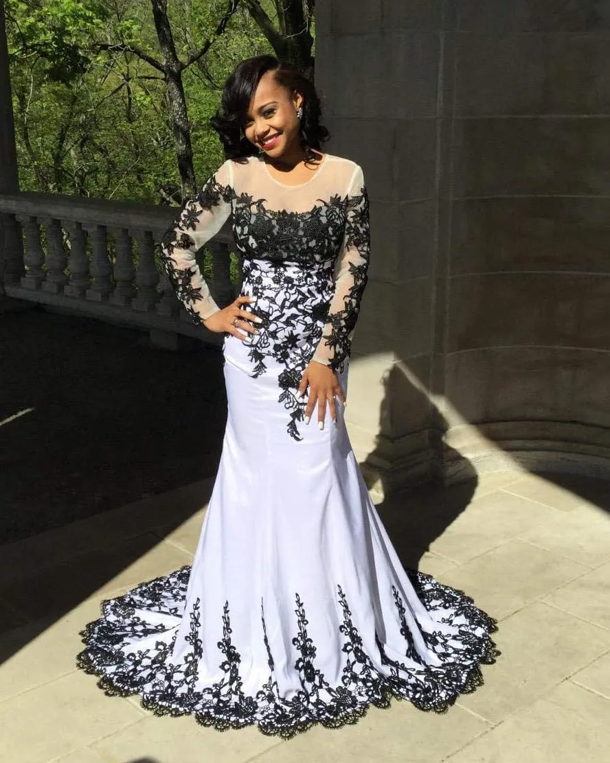 Mermaid Lace Prom Dresses 2025 Long Sleeve Wedding Dress Applique Satin Formal Evening Gowns