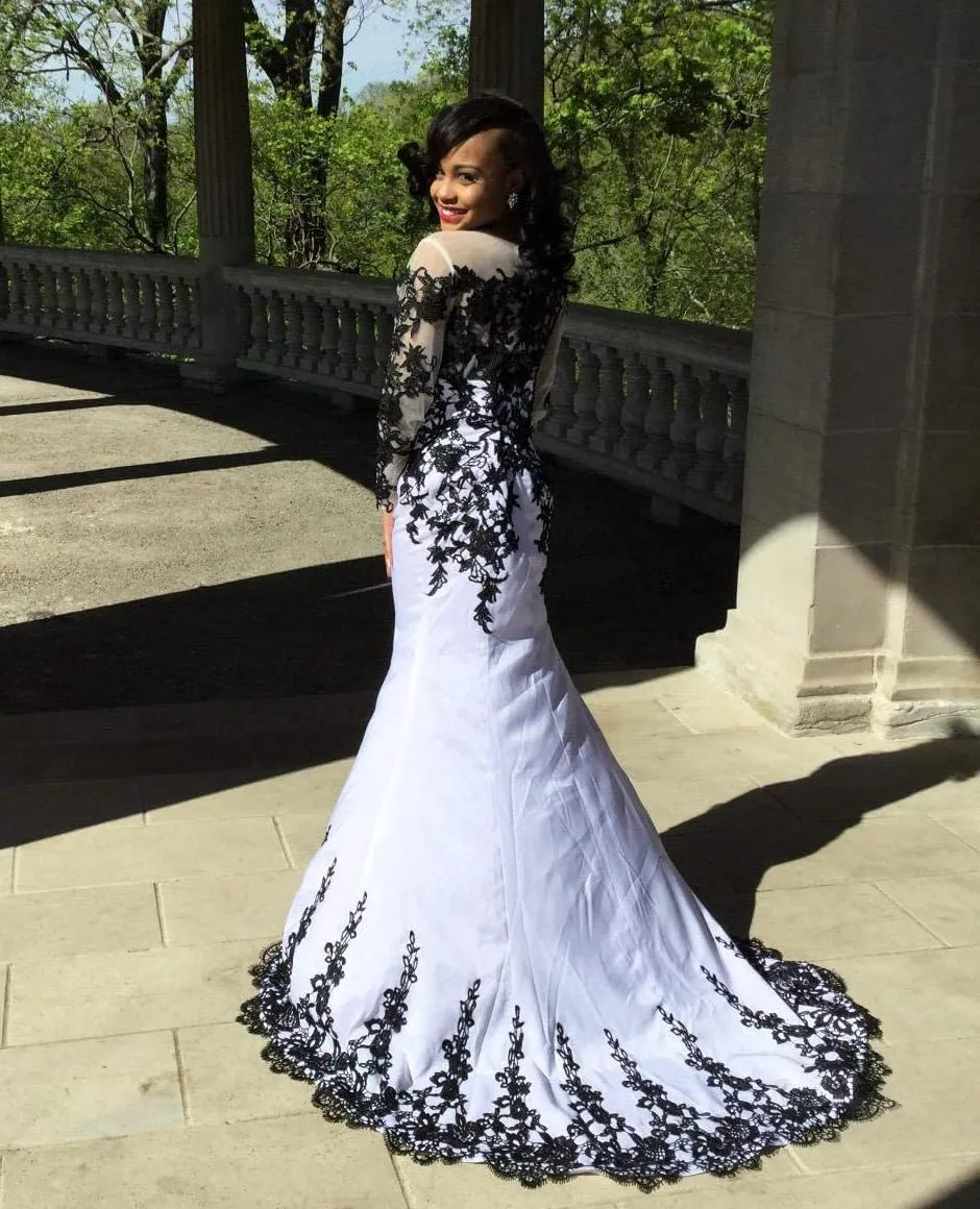 Mermaid Lace Prom Dresses 2025 Long Sleeve Wedding Dress Applique Satin Formal Evening Gowns