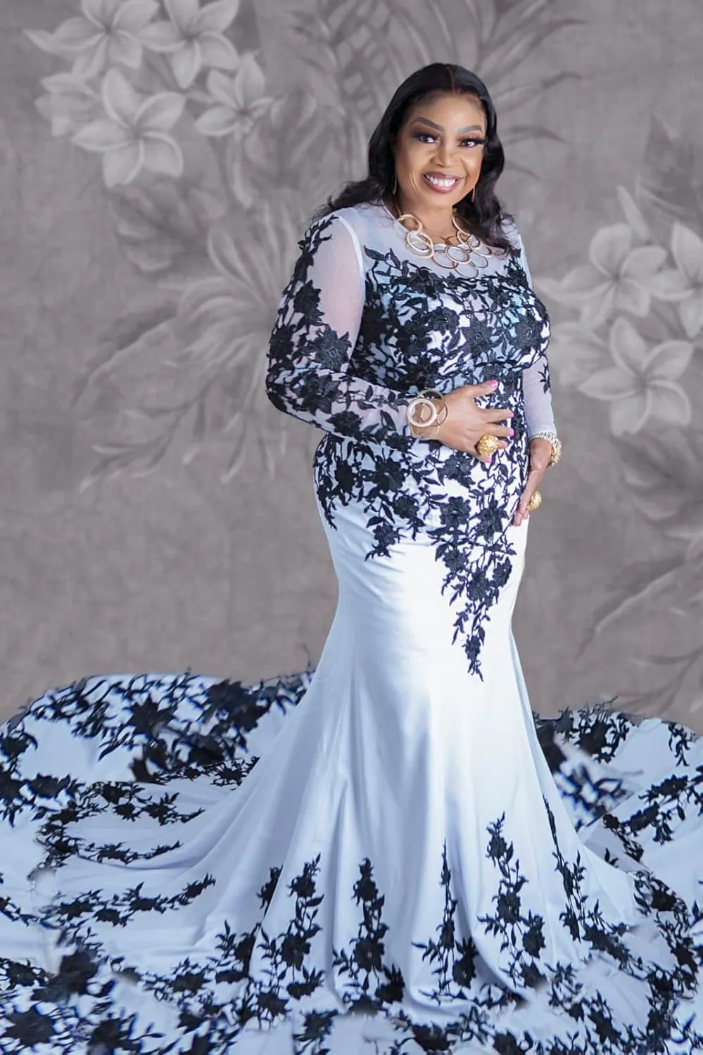 Mermaid Lace Prom Dresses 2025 Long Sleeve Wedding Dress Applique Satin Formal Evening Gowns