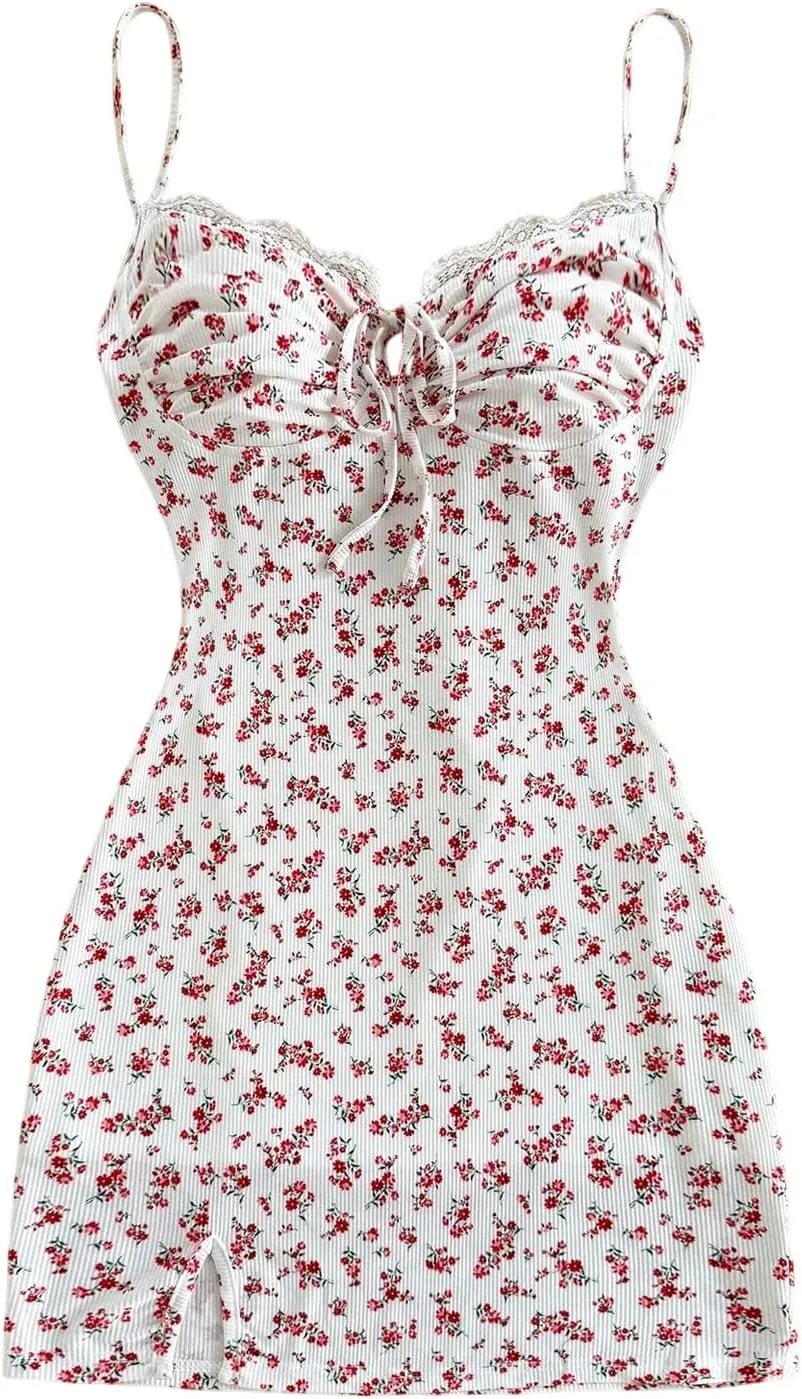 Milumia Women's Summer Ditsy Floral Mini Dress Backless Tie Short Sun Dresses