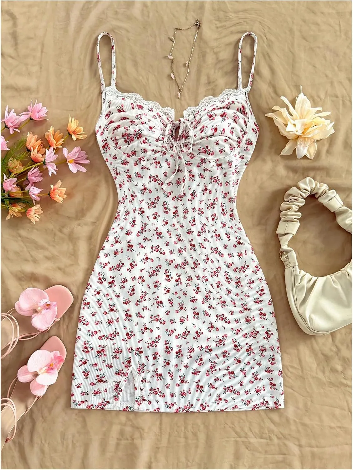 Milumia Women's Summer Ditsy Floral Mini Dress Backless Tie Short Sun Dresses