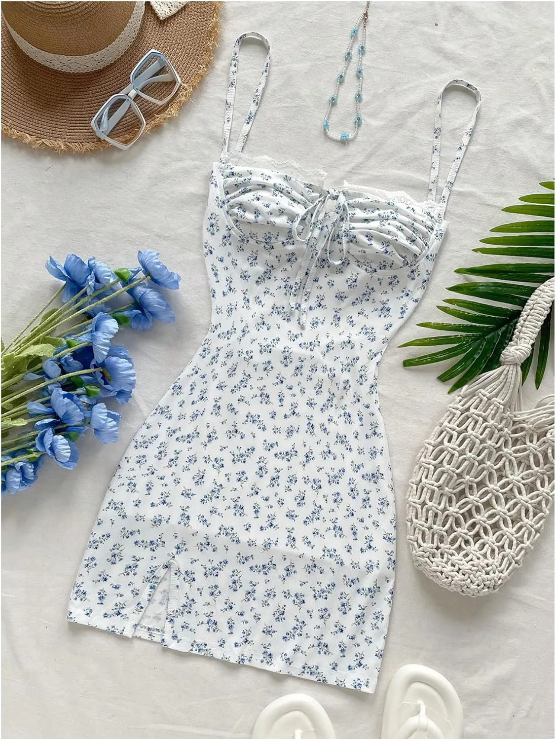 Milumia Women's Summer Ditsy Floral Mini Dress Backless Tie Short Sun Dresses