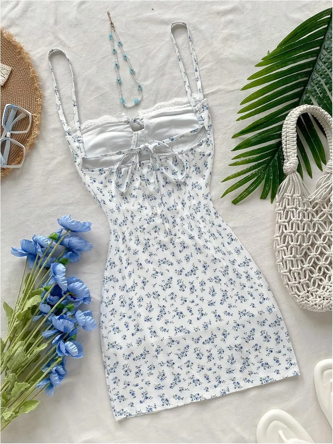 Milumia Women's Summer Ditsy Floral Mini Dress Backless Tie Short Sun Dresses