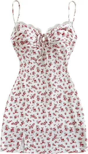 Milumia Women's Summer Ditsy Floral Mini Dress Backless Tie Short Sun Dresses
