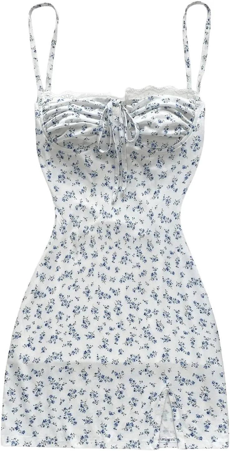 Milumia Women's Summer Ditsy Floral Mini Dress Backless Tie Short Sun Dresses
