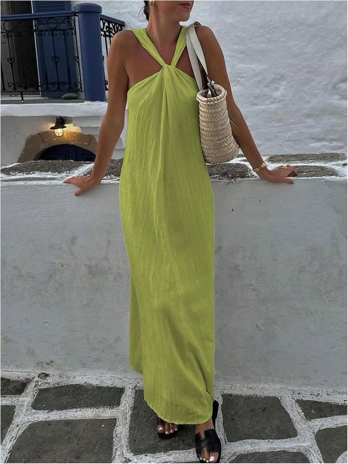 Milumia Women's Twist Knot Sleeveless Dress Summer Vacation Flared Maxi Dresses