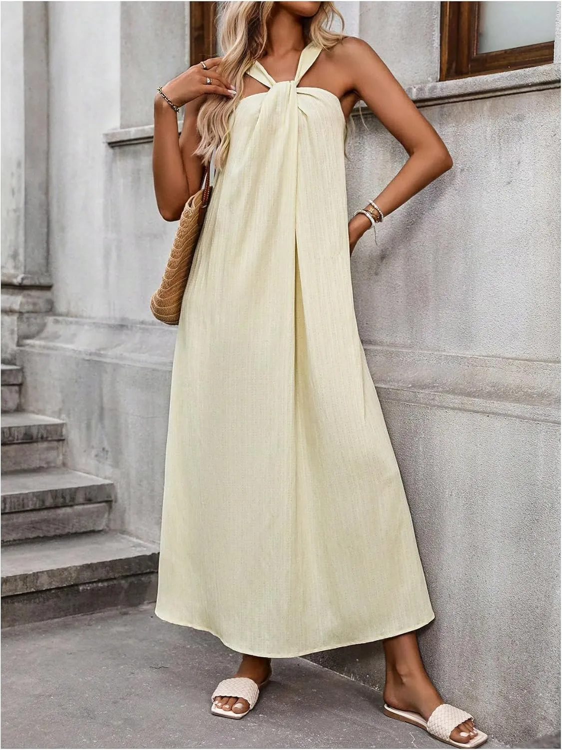 Milumia Women's Twist Knot Sleeveless Dress Summer Vacation Flared Maxi Dresses