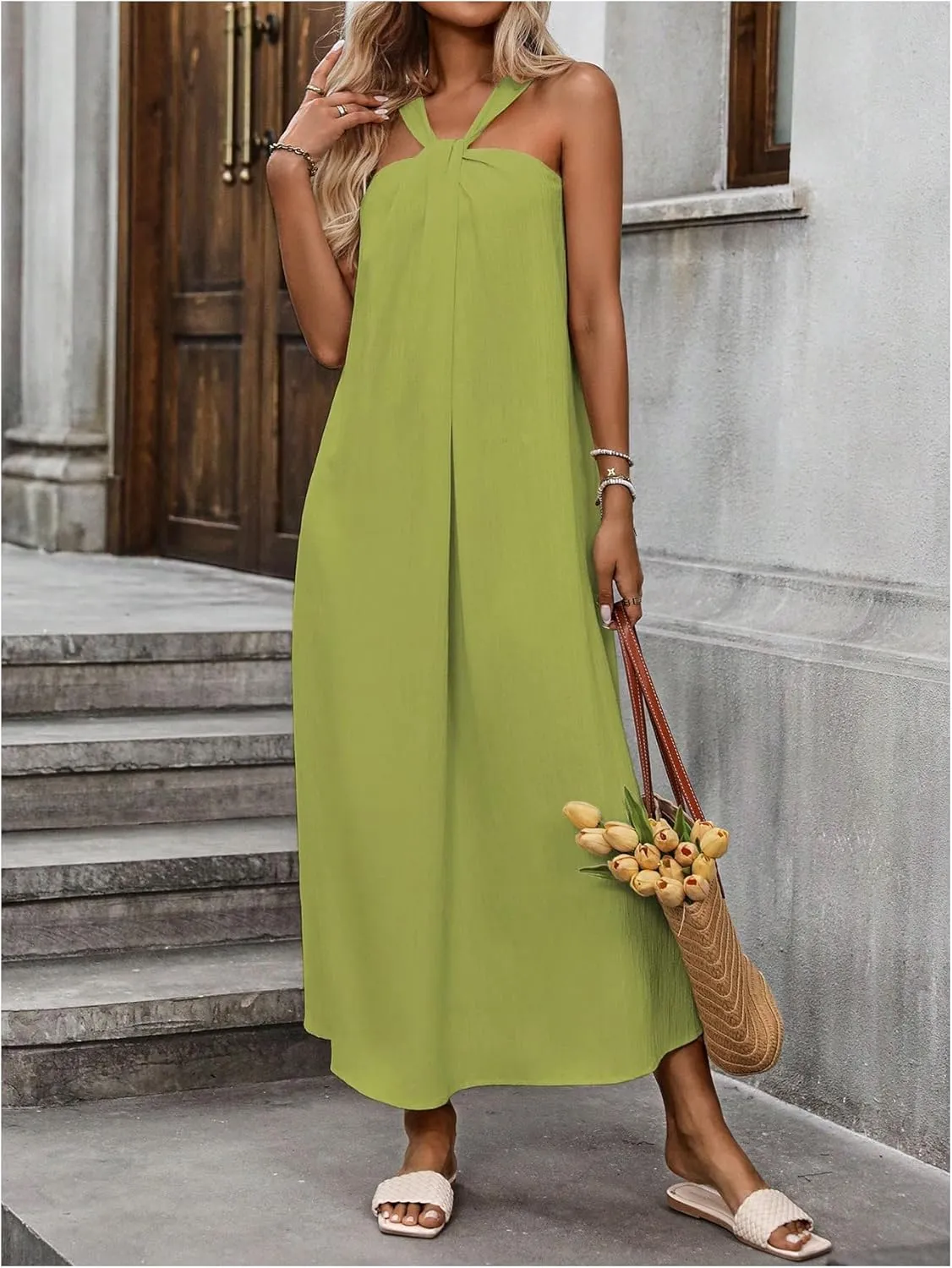 Milumia Women's Twist Knot Sleeveless Dress Summer Vacation Flared Maxi Dresses