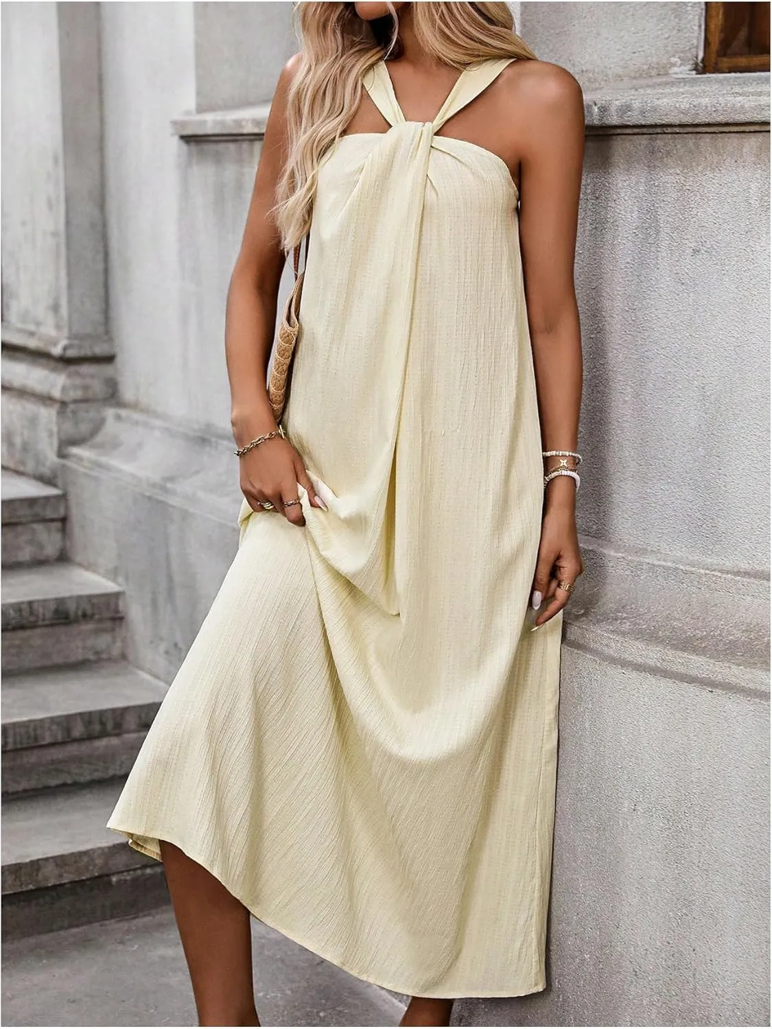 Milumia Women's Twist Knot Sleeveless Dress Summer Vacation Flared Maxi Dresses