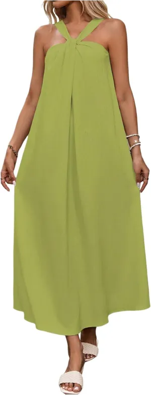 Milumia Women's Twist Knot Sleeveless Dress Summer Vacation Flared Maxi Dresses