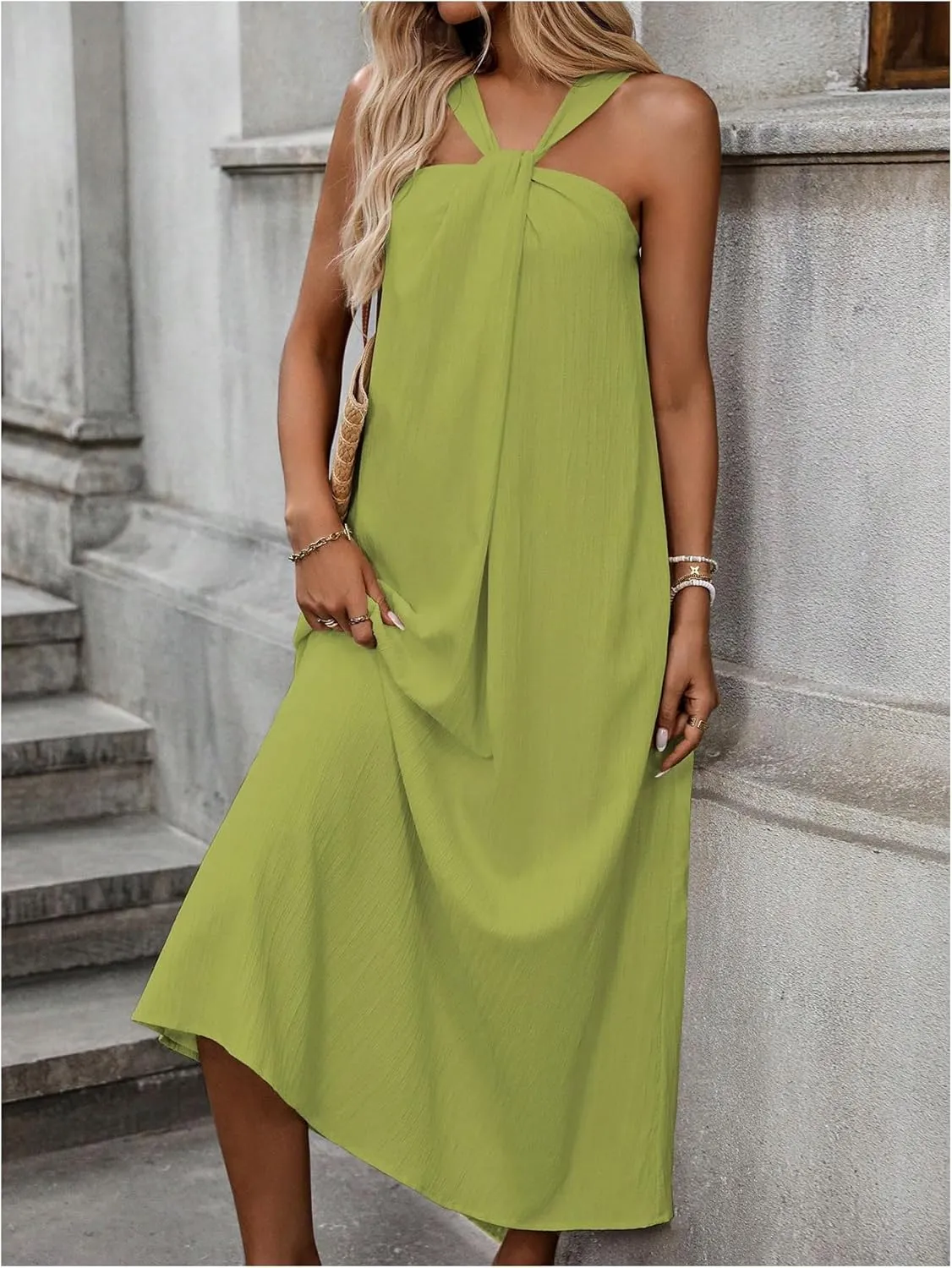 Milumia Women's Twist Knot Sleeveless Dress Summer Vacation Flared Maxi Dresses