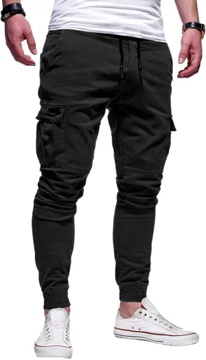 Mmoneyake Mens Cargo Pants Workout Athletic Hiking Sweatpants Drawstring Joggers Pants Slim Fit Chino Pants Training Trousers