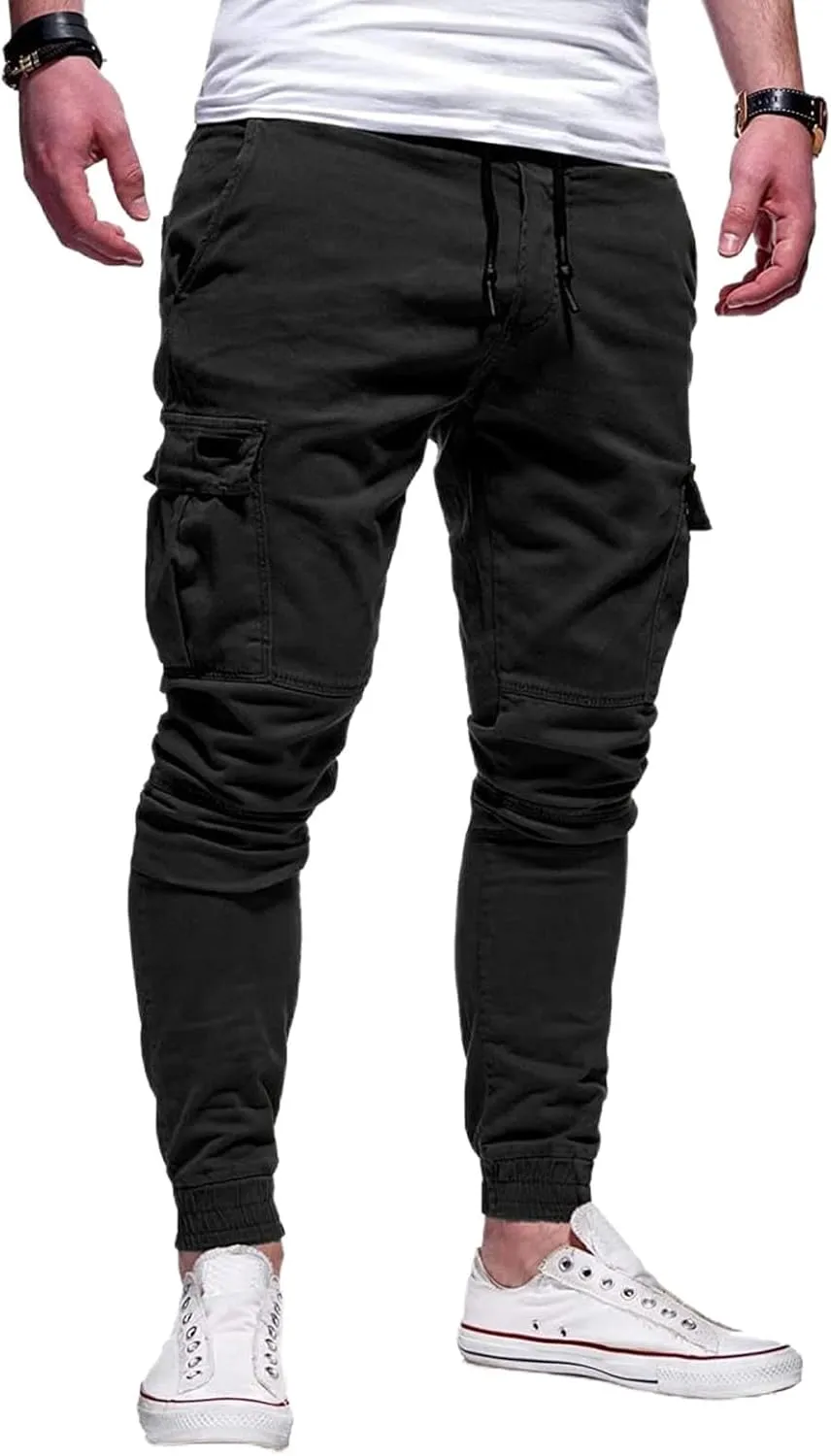 Mmoneyake Mens Cargo Pants Workout Athletic Hiking Sweatpants Drawstring Joggers Pants Slim Fit Chino Pants Training Trousers
