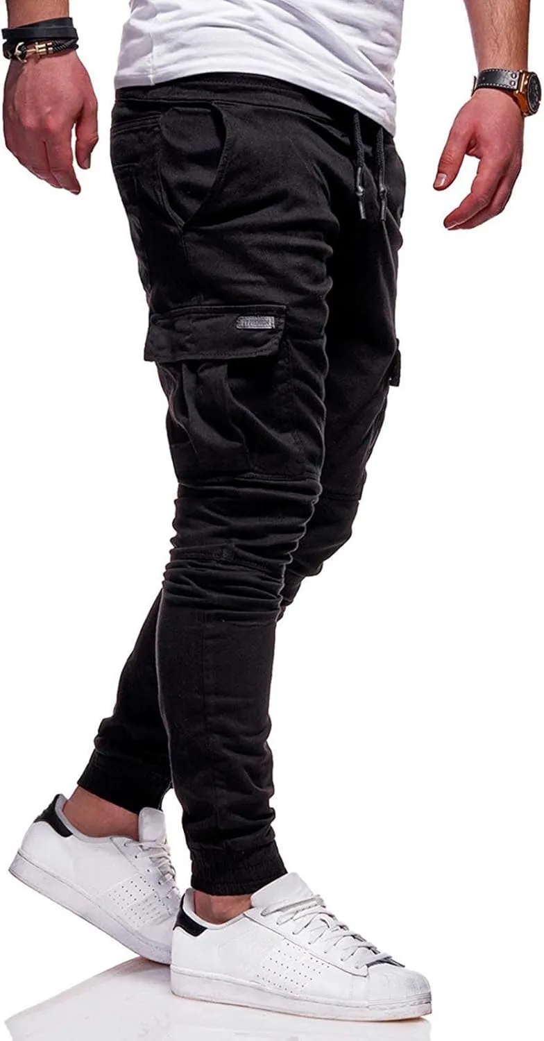 Mmoneyake Mens Cargo Pants Workout Athletic Hiking Sweatpants Drawstring Joggers Pants Slim Fit Chino Pants Training Trousers