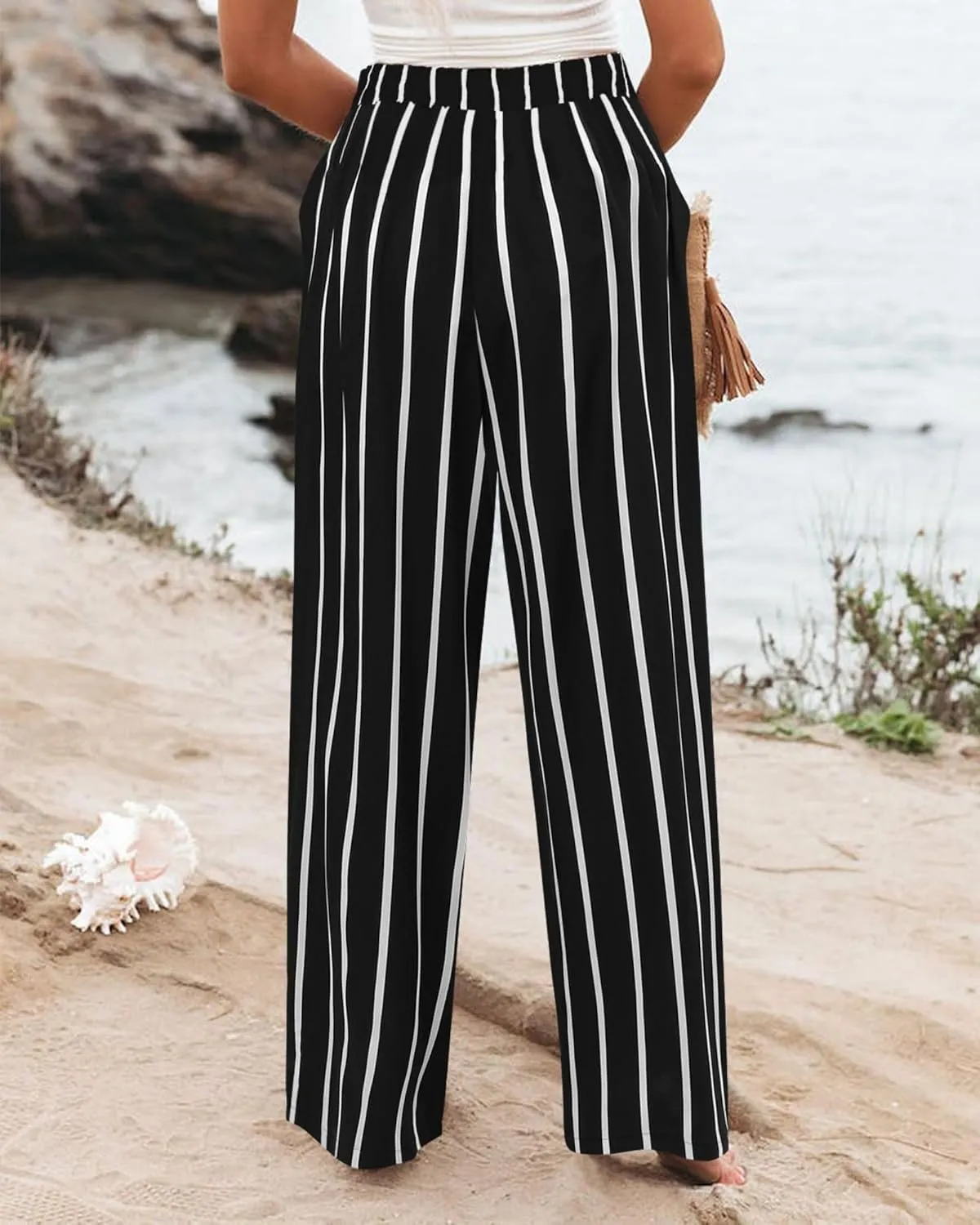Mmoneyake Wide Leg Pants for Women High Waist Long Palazzo Pants Button Down Loose Business Work Office Trousers with Pockets