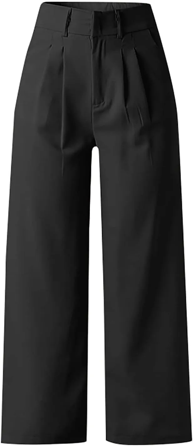 Mmoneyake Wide Leg Pants for Women High Waist Straight Drape Casual Business Dress Pants Work Office Trousers with Pockets