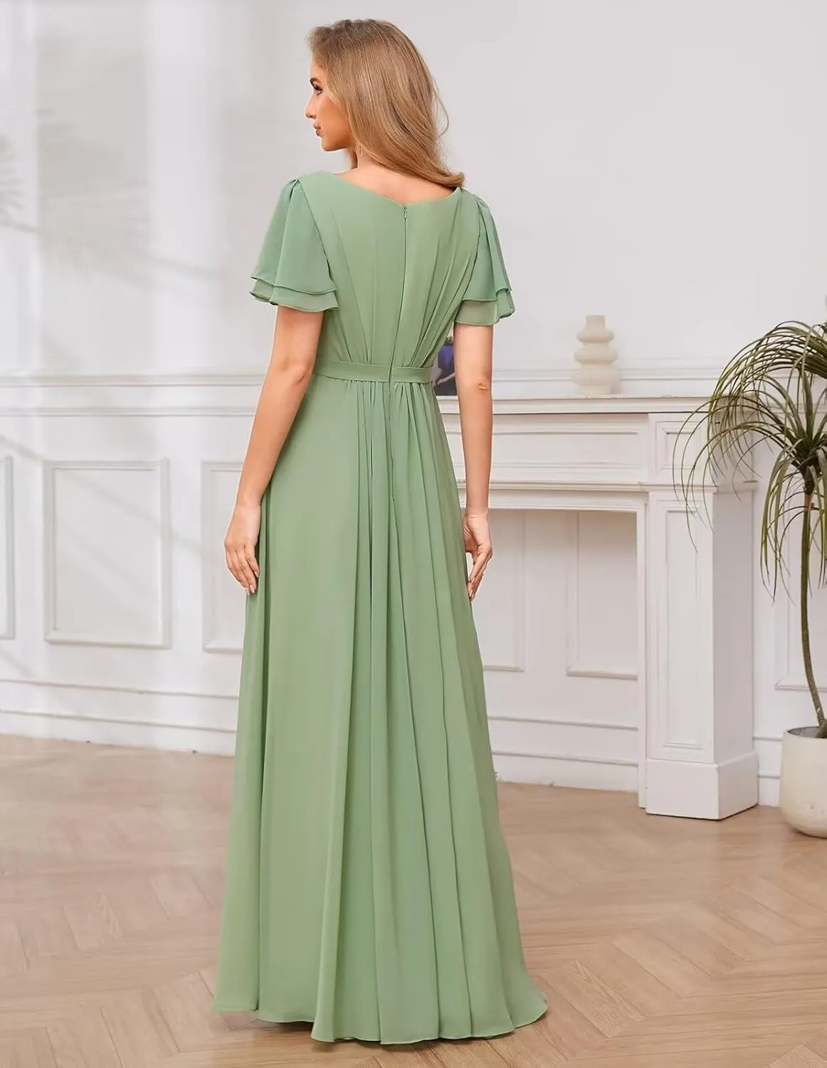 Modest Chiffon Bridesmaid Dresses for Women with Sleeves Long Formal Evening Gowns