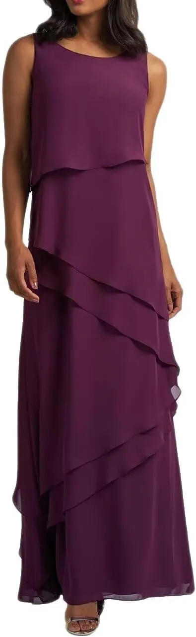 Mother of Bride Dresses with Jacket 2-Pieces Long Mother of The Groom Dress Ruffle Chiffon Formal Evening Gowns