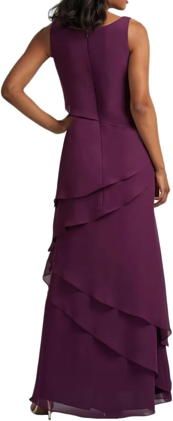 Mother of Bride Dresses with Jacket 2-Pieces Long Mother of The Groom Dress Ruffle Chiffon Formal Evening Gowns