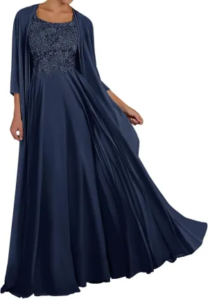 Mother of The Bride Dresses for Wedding Long Sleeve Chiffon Evening Dress Lace Formal Gowns with Jacket