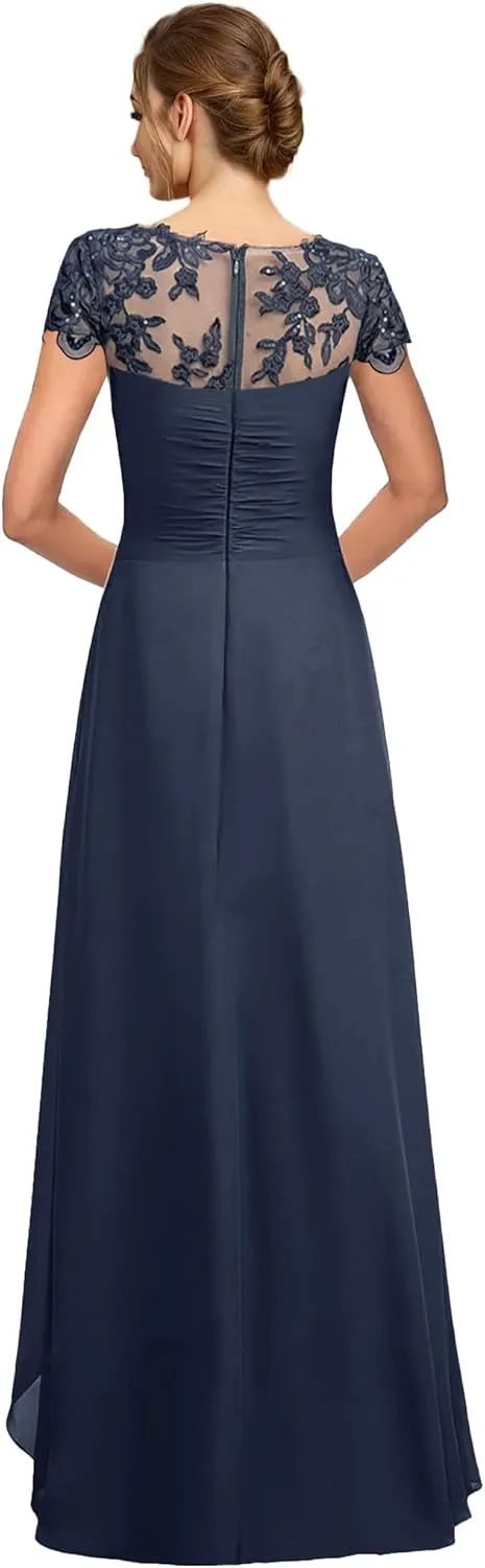 Mother of The Bride Dresses Lace Sequins Short Sleeve Wedding Guest Dresses for Women Ruffles Evening Gown