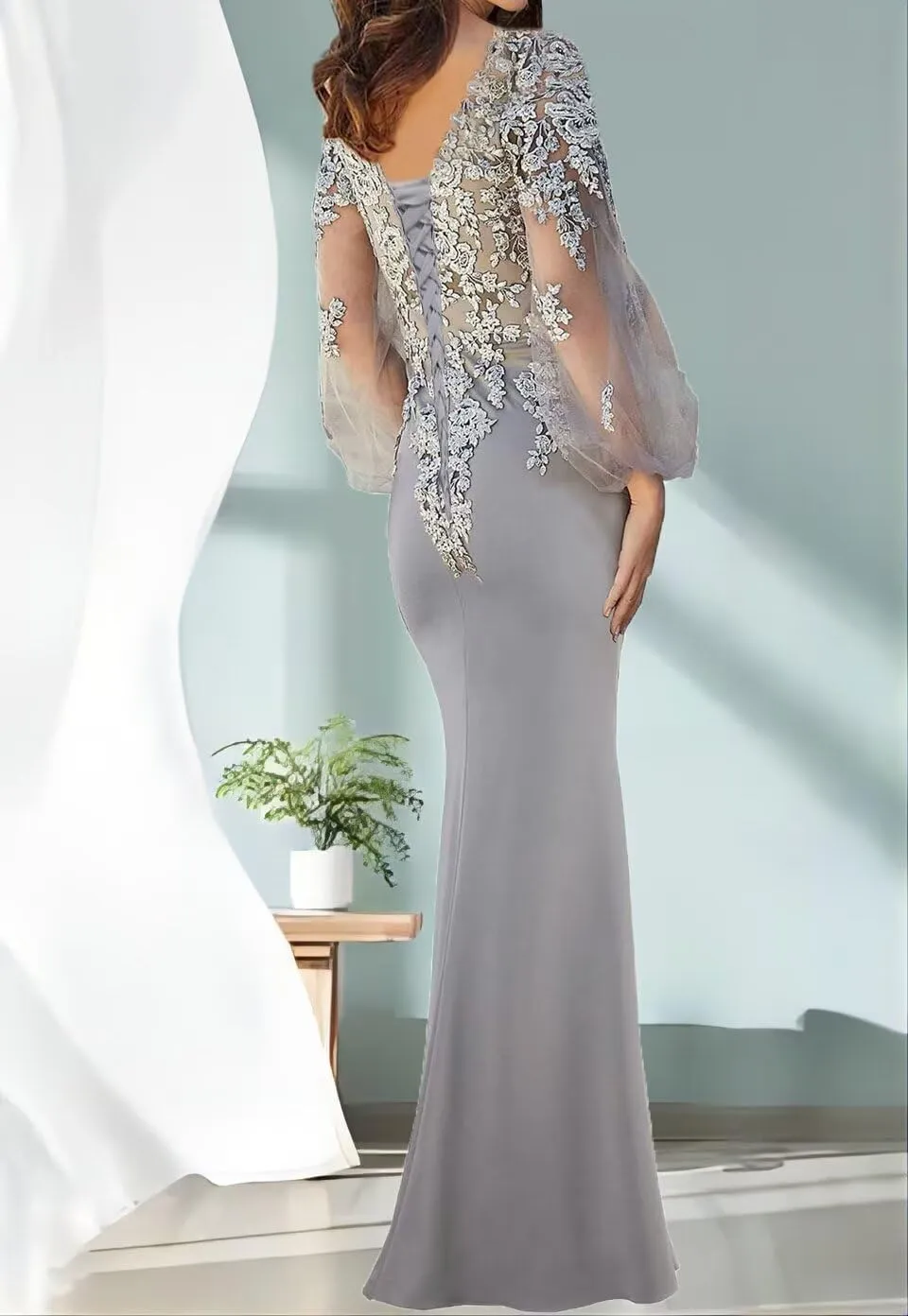 Mother of The Bride Dresses Long Sleeves Formal Evening Gowns Laces Appliques Wedding Party V-Neck Prom Dress