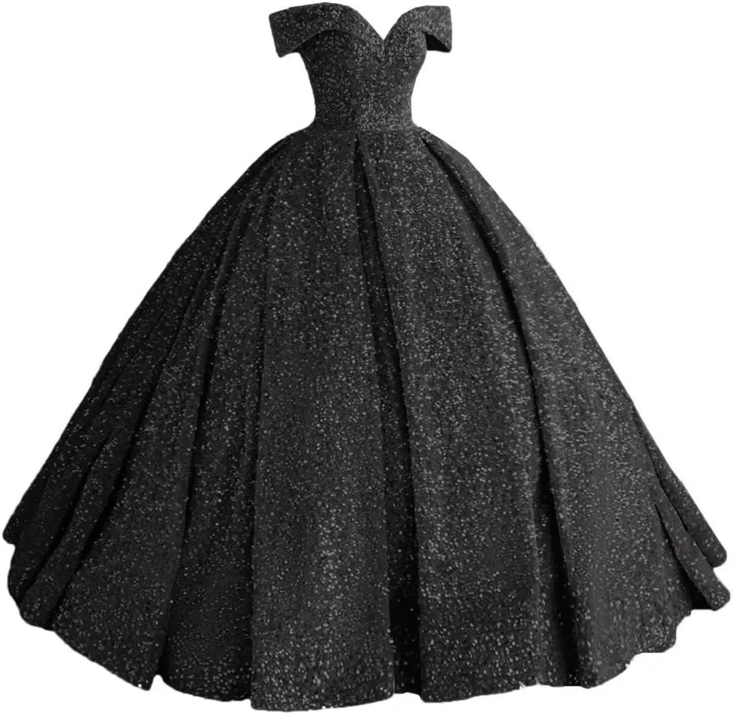 Mouccy Sparkly Sequin Prom Dresses Long Ball Gown Off Shoulder Quinceanera Dresses Puffy Glitter Evening Party Dresses