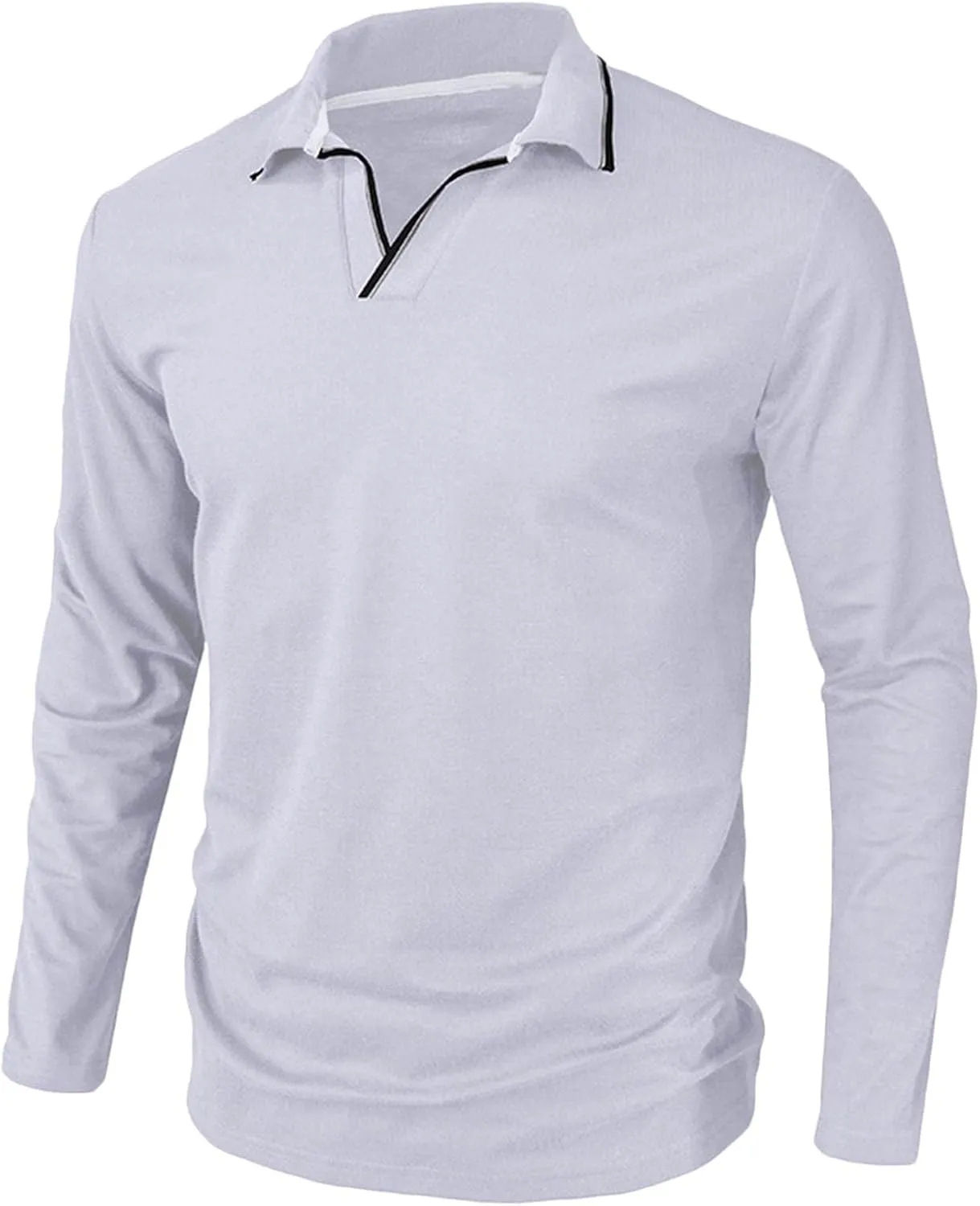 Muscularfit Long Sleeve Shirts for Men 2023 Fashion Solid Button Down Polo Shirts Casual Formal Work Collar Pullover T Shirt