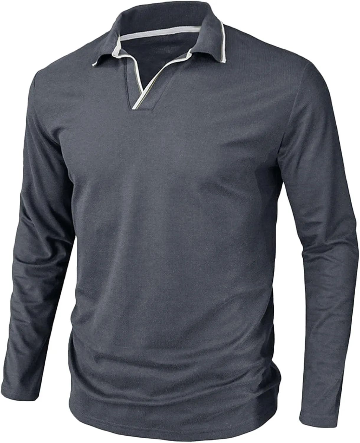 Muscularfit Long Sleeve Shirts for Men 2023 Fashion Solid Button Down Polo Shirts Casual Formal Work Collar Pullover T Shirt