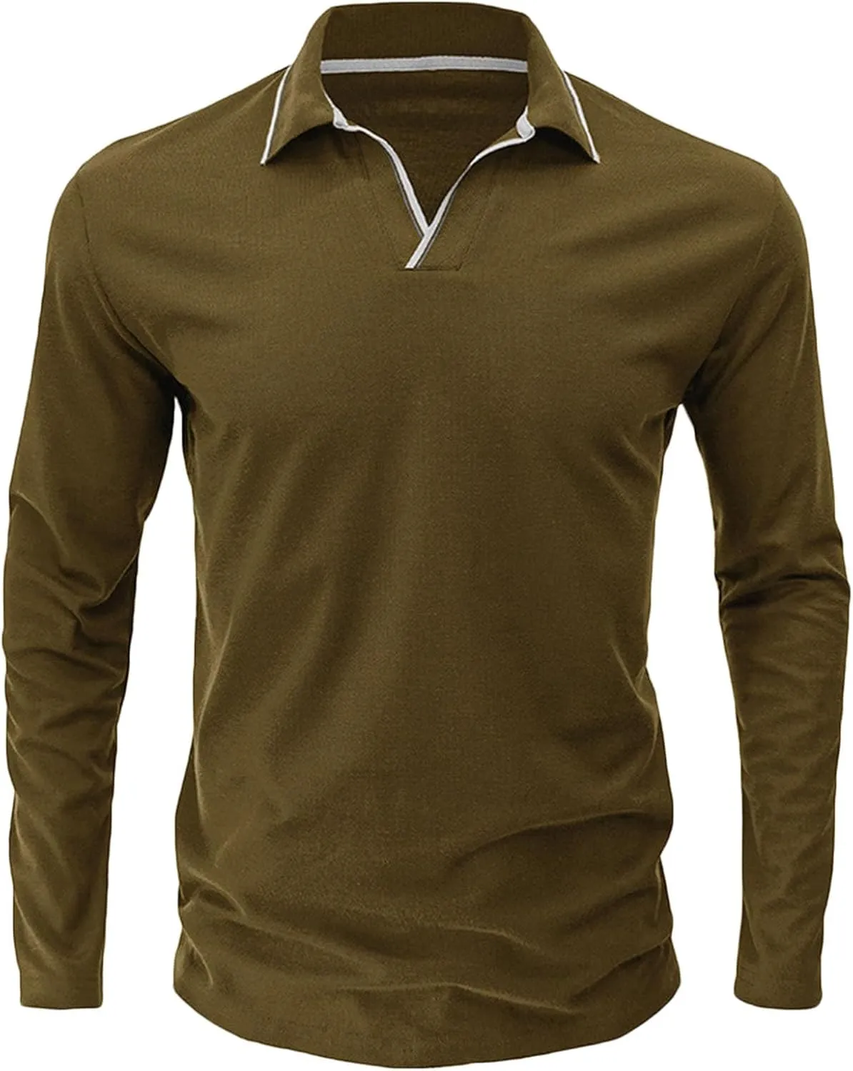 Muscularfit Long Sleeve Shirts for Men 2023 Fashion Solid Button Down Polo Shirts Casual Formal Work Collar Pullover T Shirt