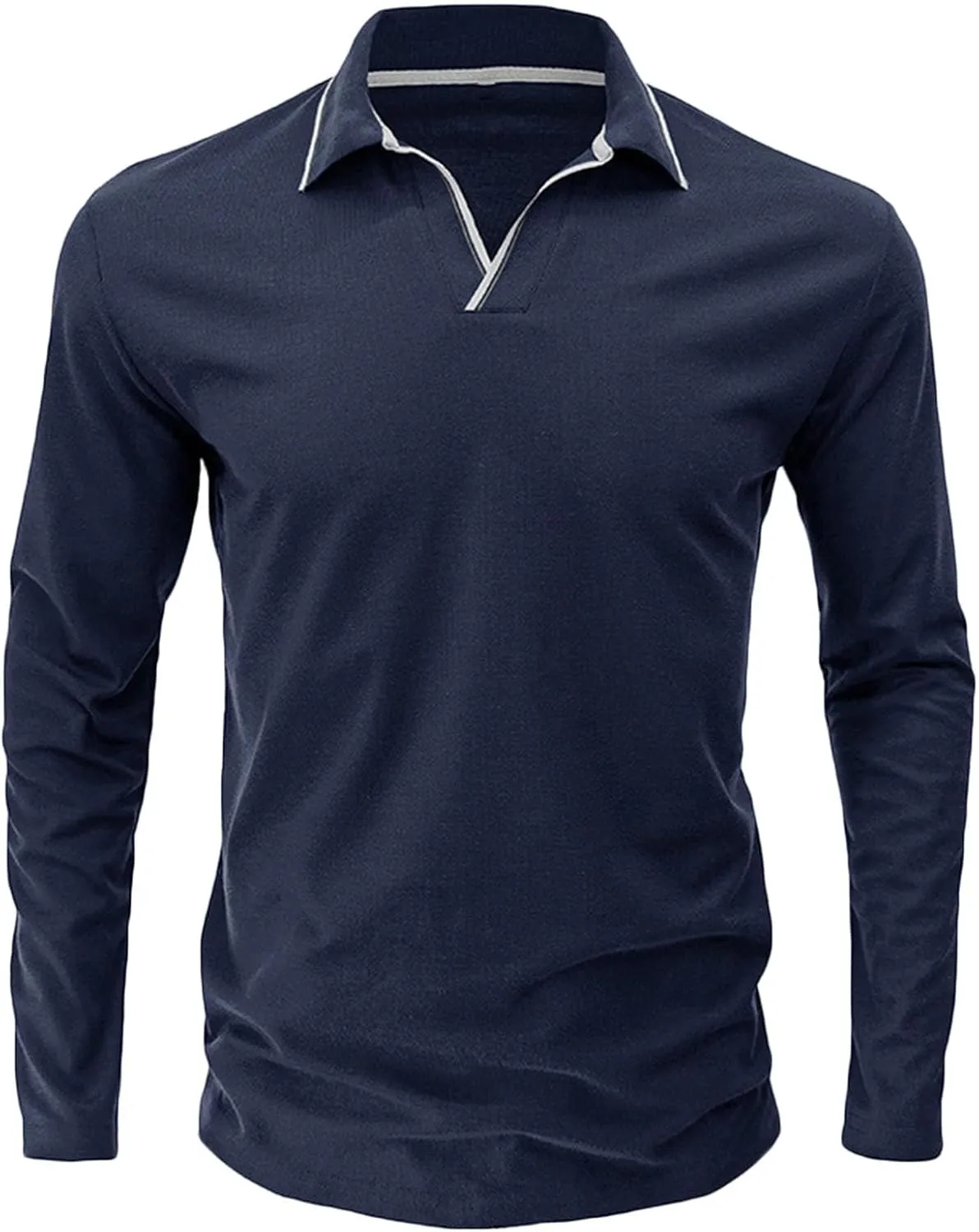 Muscularfit Long Sleeve Shirts for Men 2023 Fashion Solid Button Down Polo Shirts Casual Formal Work Collar Pullover T Shirt