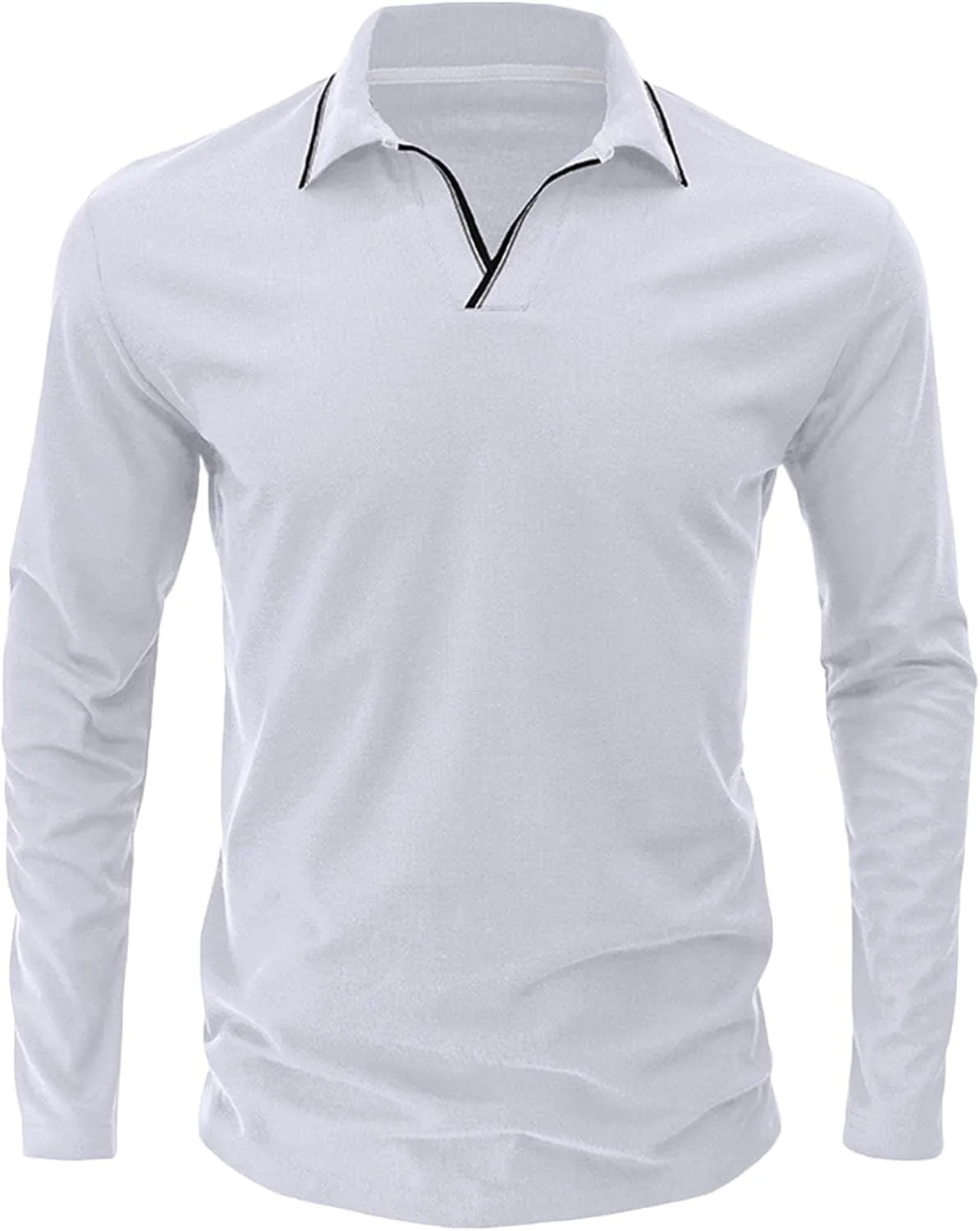 Muscularfit Long Sleeve Shirts for Men 2023 Fashion Solid Button Down Polo Shirts Casual Formal Work Collar Pullover T Shirt