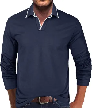 Muscularfit Long Sleeve Shirts for Men 2023 Fashion Solid Button Down Polo Shirts Casual Formal Work Collar Pullover T Shirt