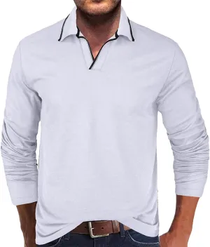 Muscularfit Long Sleeve Shirts for Men 2023 Fashion Solid Button Down Polo Shirts Casual Formal Work Collar Pullover T Shirt