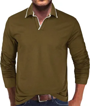Muscularfit Long Sleeve Shirts for Men 2023 Fashion Solid Button Down Polo Shirts Casual Formal Work Collar Pullover T Shirt