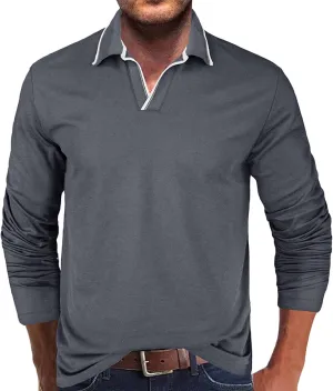 Muscularfit Long Sleeve Shirts for Men 2023 Fashion Solid Button Down Polo Shirts Casual Formal Work Collar Pullover T Shirt