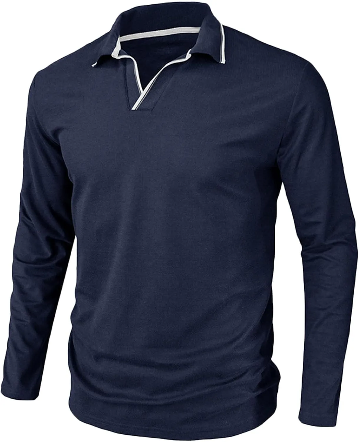 Muscularfit Long Sleeve Shirts for Men 2023 Fashion Solid Button Down Polo Shirts Casual Formal Work Collar Pullover T Shirt